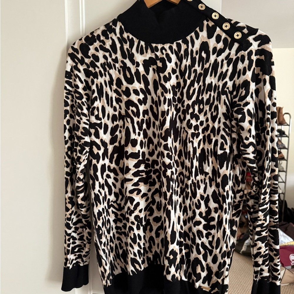 Calvin Klein Black and Cream Leopard Print Sweater Size S